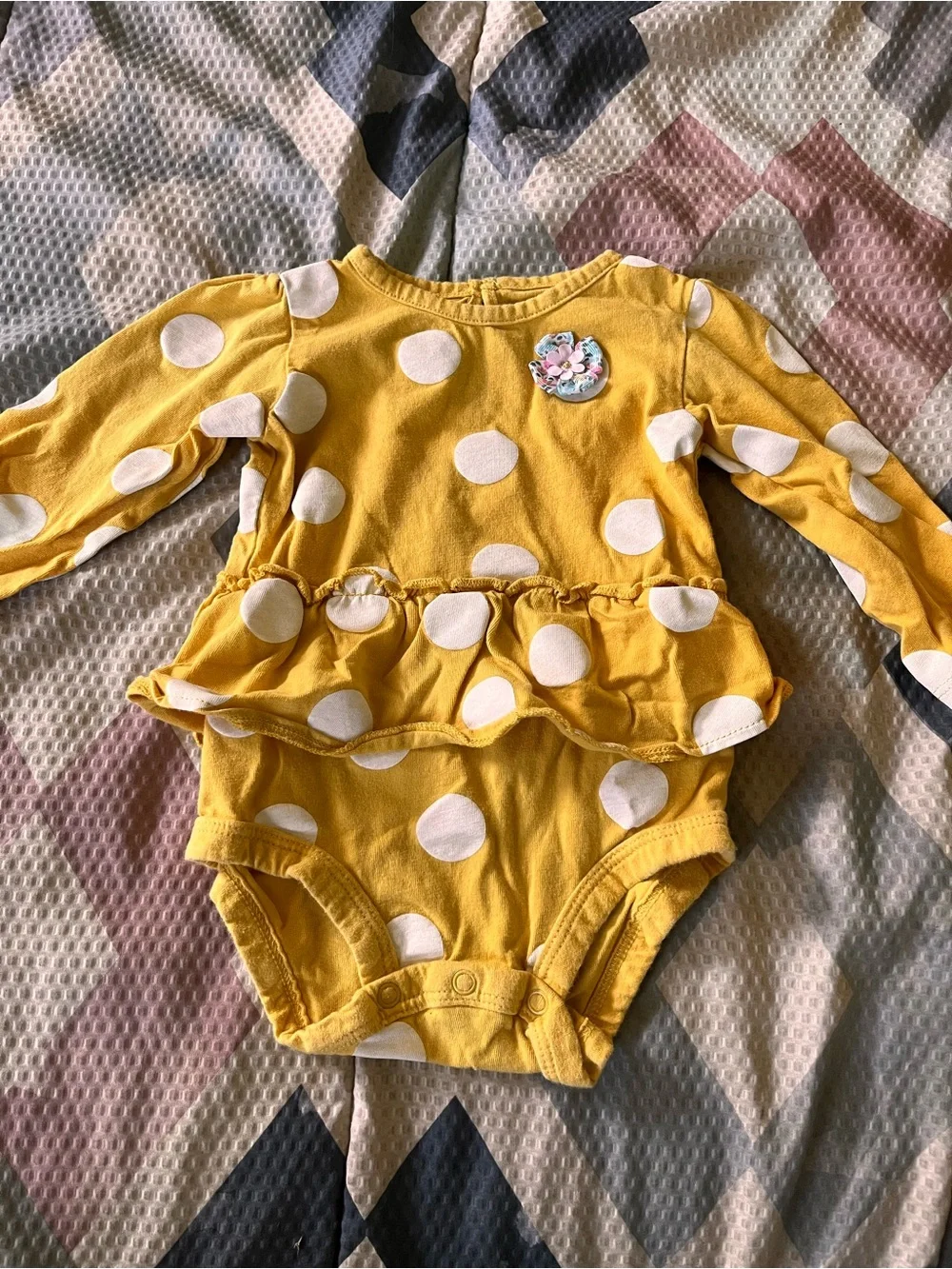 Carter's Yellow Polka Dot Ruffle Long-Sleeve One-Piece